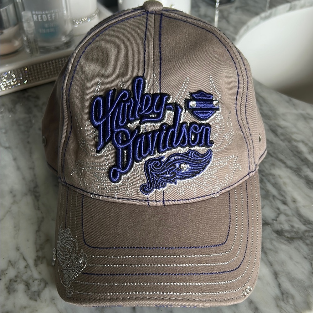 Harley-Davidson Tan Cap with Blue Embroidery